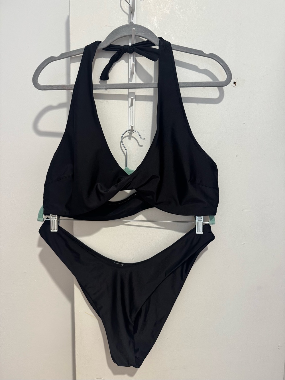 aerie Black Twist-Front Halter Bikini Set